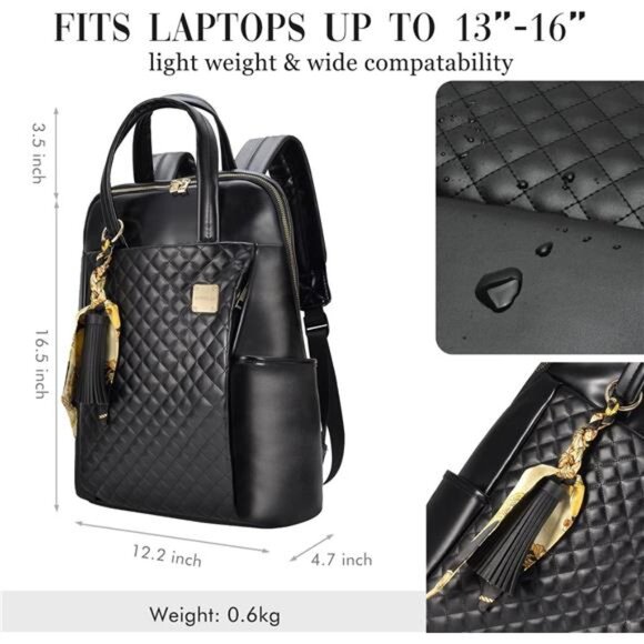 Women\'s Laptop Backpack PU Leather Laptop Backpack Bag,  Fit up to 15.6 Laptop main image 6